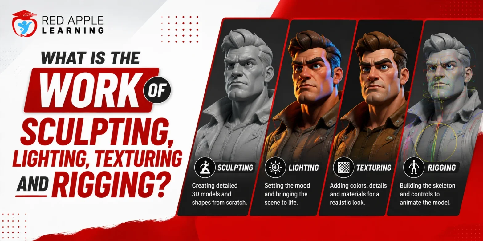 know the Work of Sculpting, Lighting, Texturing and Rigging