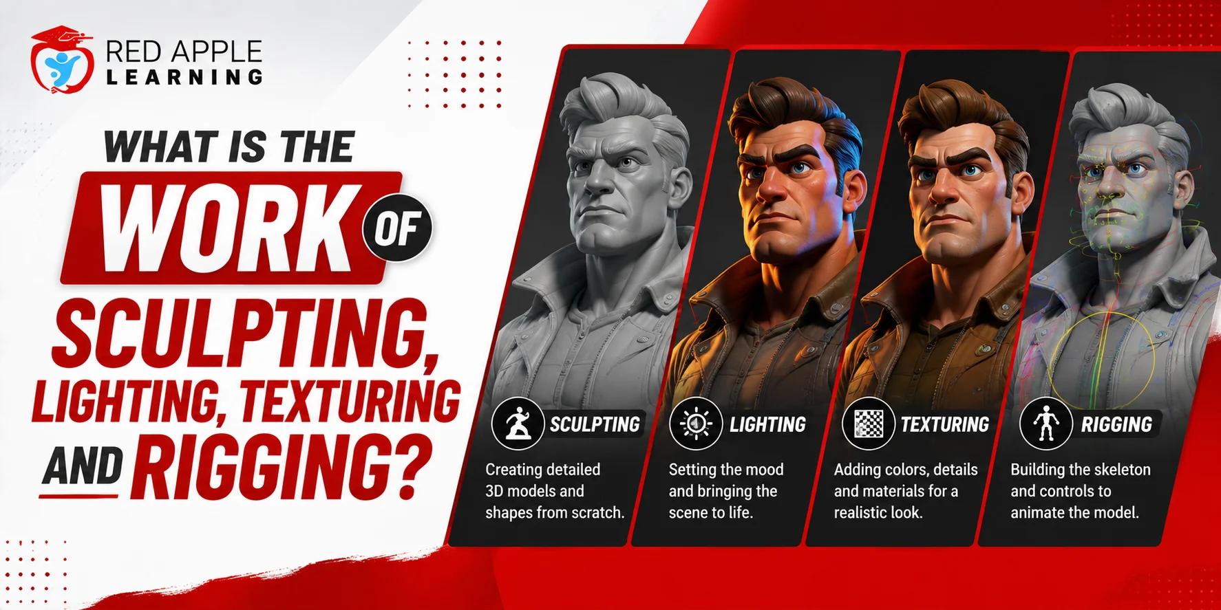 know the Work of Sculpting, Lighting, Texturing and Rigging